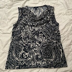 Chaps Black and White Swirl Pattern Cowl neck sleeveless Blouse - 1X